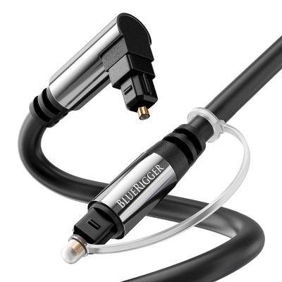 BlueRigger Optical Audio Toslink Cable - 25FT (90 Degrees Optical Cable for Soundbar, 360 Degree Rotatable Right Angle, S/PDIF Digital Toslink) - Fiber Optic Compatible with HDTV, Game Console, DVR