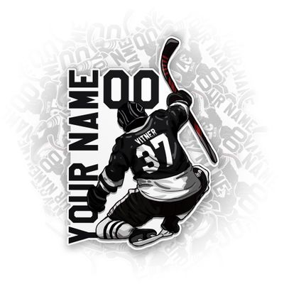 Custom Ice Hockey Sticker - Personalized Name, Number Jersey Back Side Waterproof Die-Cut Vinyl Decal for Water Bottle, Car, Phone, Laptop, Sticks - Birthday Gifts for Sports Lovers