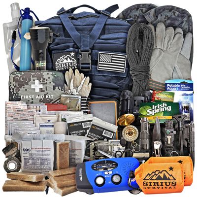 Sirius: Pre-Packed Bug Out Bag - 72 Hour Kit for 2 People - Bugout Backpack Survival Kit - Premium 50L Go Bag Tactical Backpack - Essential Bug Out Gear - Upgraded Survival Backpack (Navy Blue)