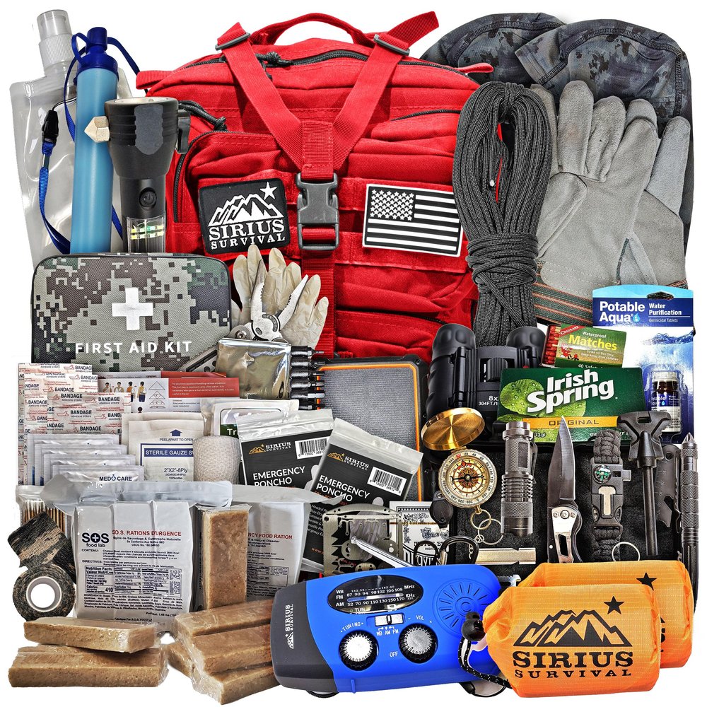Sirius: Pre-Packed Bug Out Bag - 72 Hour Kit for 2 People - Bugout Backpack Survival Kit - Premium 50L Go Bag Tactical Backpack - Essential Bug Out Gear - Upgraded Survival Backpack (Red)