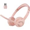 JIAMQISHI Wireless Headset with AI Noise Cancelling Microphone Bluetooth Headset - Bluetooth V5.2 Headphones with USB Dongle & Mic Mute for Computer/Laptop/PC/iPhone/Android/Cell Phones (Pink) view 1