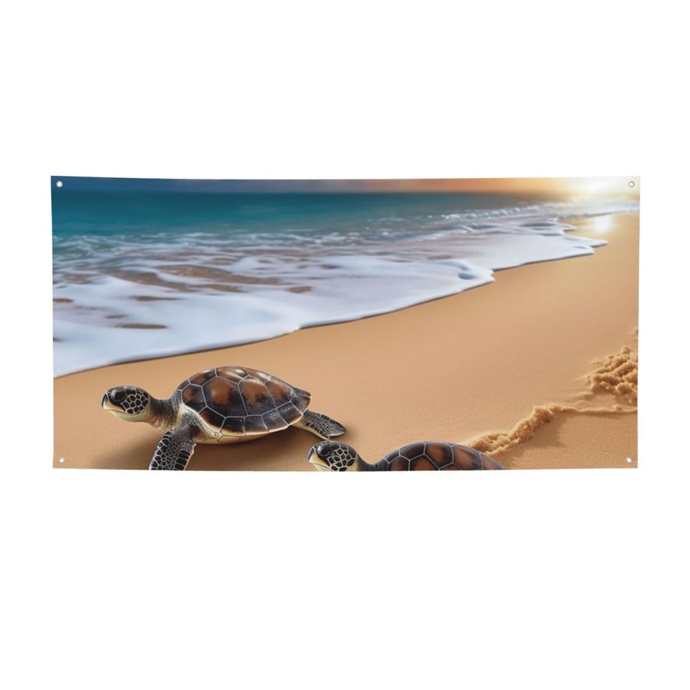 Turtles on the beach Banner Holiday Backdrop for Outdoor Happy Birthday Decorations Yard Signs Christmas Banners Fence Hanging Flag Home Decoration for Party Wedding Business