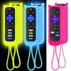 3 Pack Case for Roku Remote, Cover for Hisense/TCL Roku TV Steaming Stick/Express, Silicone Protective Controller Universal Replacement Sleeve Skin Glow in The Dark Yellow Blue Rose Red view 1