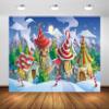 BELECO 5x3ft Fabric Santa's Christmas Village Backdrop Elf's Fairy Tale House Candy Cane Snowing Mountain Forest Winter Night Backdrop Xmas New Year Party Decoration Photo Background Studio Props view 1