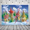 BELECO 5x3ft Fabric Santa's Christmas Village Backdrop Elf's Fairy Tale House Candy Cane Snowing Mountain Forest Winter Night Backdrop Xmas New Year Party Decoration Photo Background Studio Props view 2