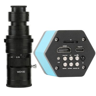 4K 48MP HDMI Type-c Industrial Video Microscope Camera TF Card Storage Video Recorder & 200X C-Mount Lens