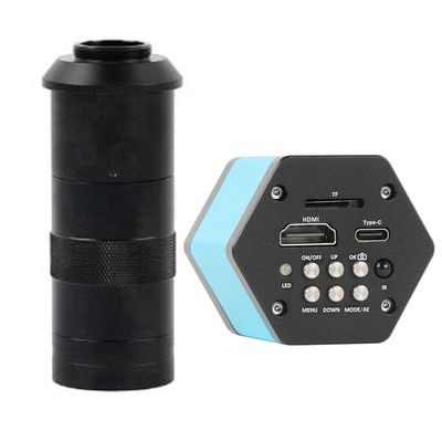4K 48MP HDMI Type-c Industrial Video Microscope Camera TF Card Storage Video Recorder & 100X C-Mount Lens