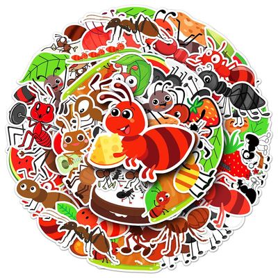50 PCS Cartoon Ant Stickers Pack - Playful Colorful Insect Waterproof Vinyl Decal Stickers for Water Bottles Laptop Luggage Tumbler Skateboard Guitar Journal Scrapbook