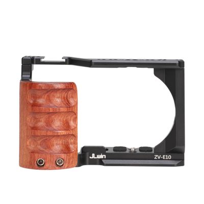 Hersmay ZVE10 Camera Cage with Wooden Side Handle Cage Rig Accessories for Sony ZV-E10 DSLR Camera