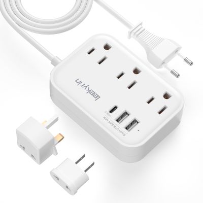 European Travel Plug Adapter, US to UK Europe Power Strip for EU/UK/US with USB C, 3 USB Ports 3 AC Outlets, 3ft Extension Cord, International Travel Power Strip, Type C for Europe EU Germany France