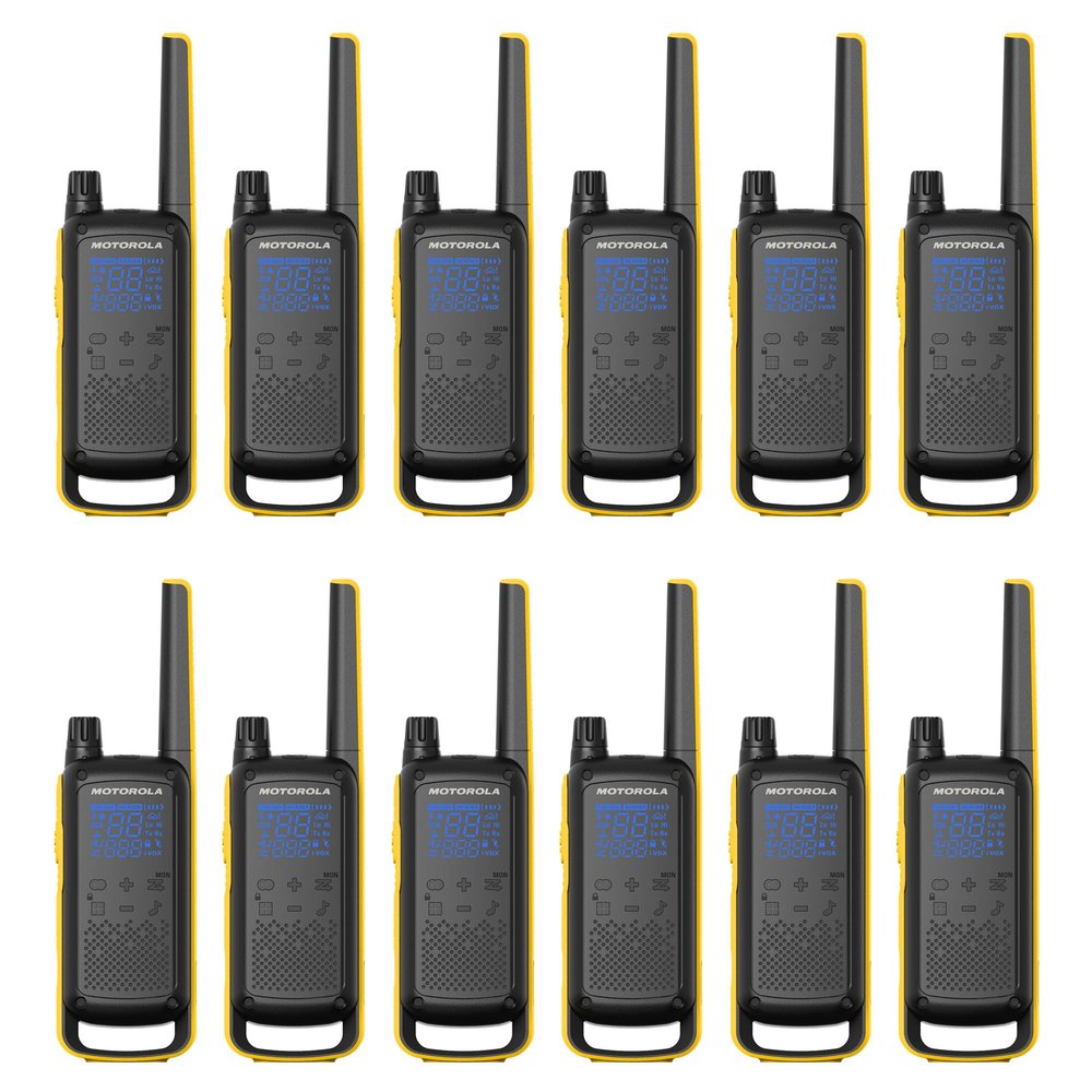 Motorola Solutions, Portable FRS, T470, Talkabout, Two-Way Radios, Emergency Preparedness, Rechargeable, 22 Channel, 35 Mile, Black W/Yellow, 12 Pack