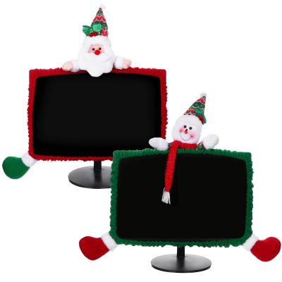 2 Pack Christmas Computer Monitor Covers Elastic Xmas Decorations Reindeer Computer Monitor Border Cover, Elastic Laptop Computer Cover for New Year Gift Ideas Xmas Home Office Computer Decoration (2)
