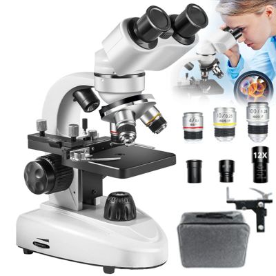 Binocular Compound Microscope, LED Lighting Two-Layer Mechanical Stage, Phone Adapter andStorage Bag, for Science Education School Laboratory, 6000/10000/15000/20000X,10000X