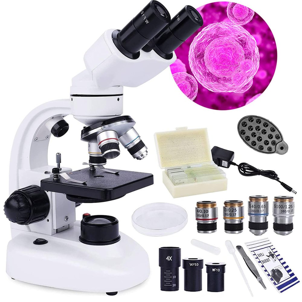 6000/10000/15000/20000x Binocular Compound Microscope, with Microscope Blade Set, Cell Phone Adapter, Dual LED Lighting, for School Home Education Biomicroscope,20000X