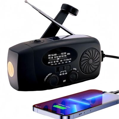 5000mAh Emergency Weather Radio, iRonsnow NOAA FM AM Hand Crank Radios, Solar Radio with SOS, Earphone Jack, 1W LED Flashlight, Self Powered Phone Charger for Camping, Survival (Black)