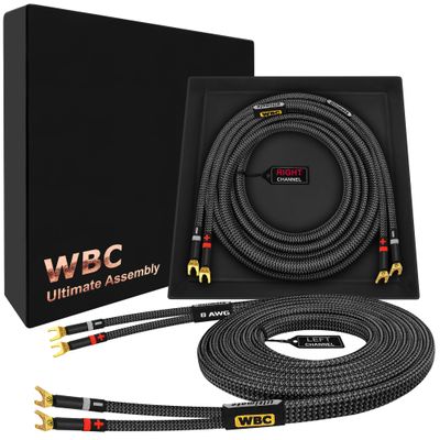 WORLDS BEST CABLES 25 Foot Ultimate - 8 AWG - Ultra-Pure OFC - Premium Audiophile HiFi Speaker Cable Pair with Eminence Spade Plugs & Carbon Tweed Jacket