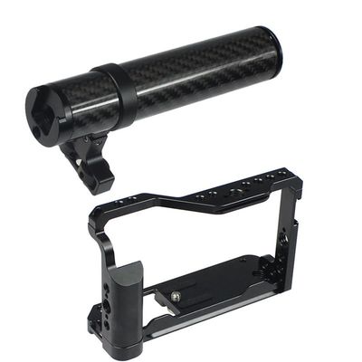 Aluminum Alloy Camera Protective Cage Rig Housing with Cold Shoe Mount Carbon Fiber Handle for Fujifilm X-E4 Fuji XE4 Camera