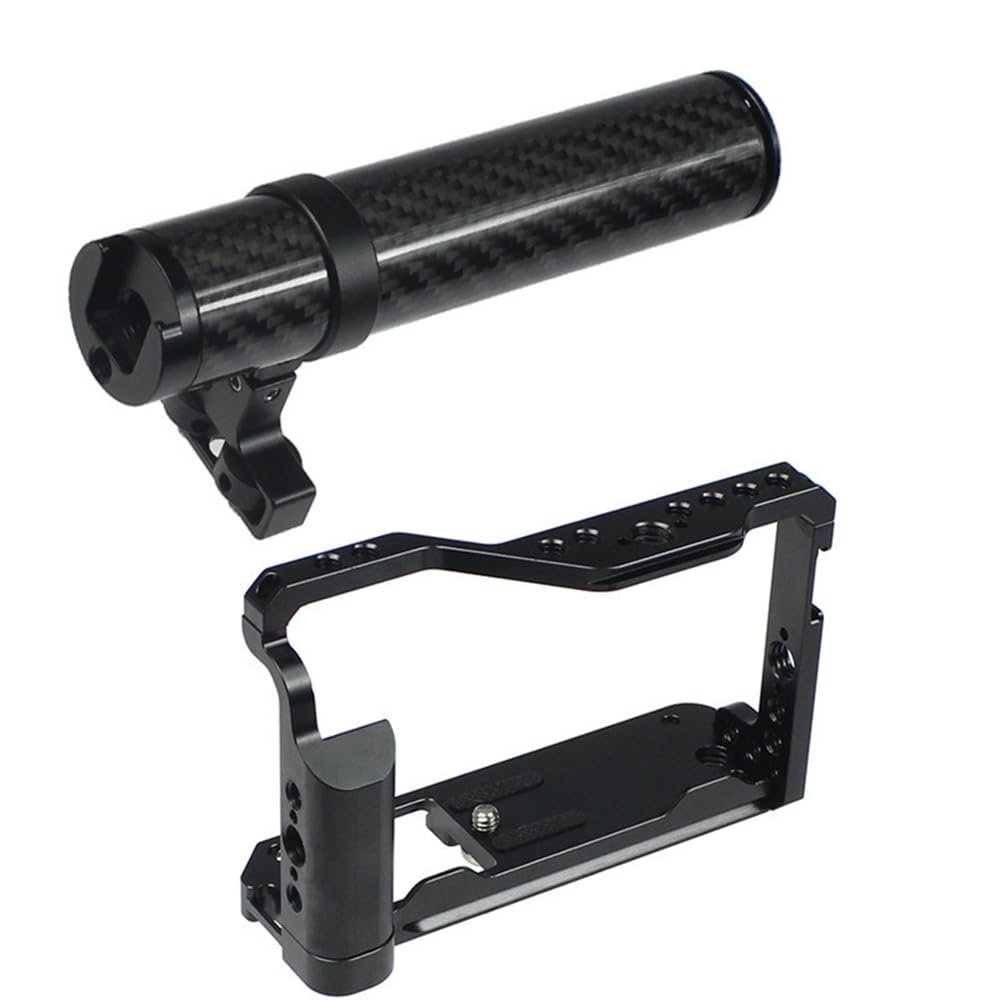 Aluminum Alloy Camera Protective Cage Rig Housing with Cold Shoe Mount Carbon Fiber Handle for Fujifilm X-E4 Fuji XE4 Camera