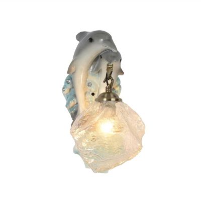 ANALYST European Wall Light - Home Dolphin Wall Light European-Style Resin Glass Wall Lamp Fashion Design Bedroom Wall Sconce Restaurant Metal Wall Lantern E14,Crystal Vanity Lighting