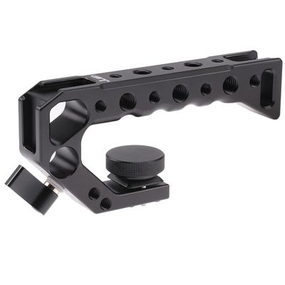 FocusFoto Top Handle Grip with 3/8" Locating Hole for ARRI Standard Camera Cage, Extension Handgrip Mount with 1/4"-20 & 3/8"-16 Thread & Cold Shoe for attaching Magic Arm, LED Video Light, Microphone