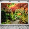 CORFOTO 15x10ft Fabric Japanese Garden Photography Backdrop Beautiful Autumn Garden Background Natural Scenery Decor Kids Adult Birthday Party Banner Wedding Anniversary Photoshoot Studio Props view 1