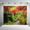 CORFOTO 15x10ft Fabric Japanese Garden Photography Backdrop Beautiful Autumn Garden Background Natural Scenery Decor Kids Adult Birthday Party Banner Wedding Anniversary Photoshoot Studio Props view 3