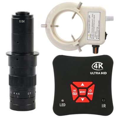 38MP 1080P 4K HDMI USB Industrial Video Microscope Camera 180X C-Mount Lens With 56-LED Adjustable Ring Light For Phone Tablet PC PCB