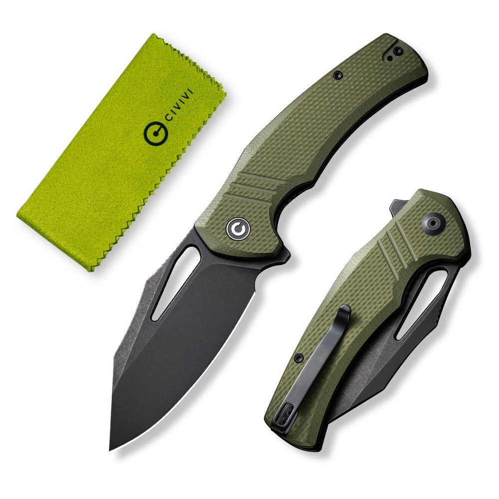 CIVIVI BullTusk Pocket Knife for Camping Fishing Hunting, Folding Knife with Flipper, 3.48" Curved 14C28N Blade Coarse G10 Handle, Cool Pocket Knife for Men Women Gift C23017-2