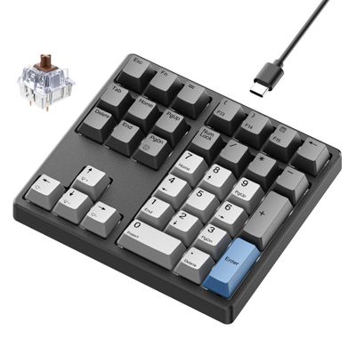 Kisnt KN34 Wired Mechanical Number Pad- 34 Keys Hot Swappable Numeric Keypad with White Backlight& PBT Keycaps for Laptop, MacBook, PC Desktop, Compact Keyboard(Brown Switch)