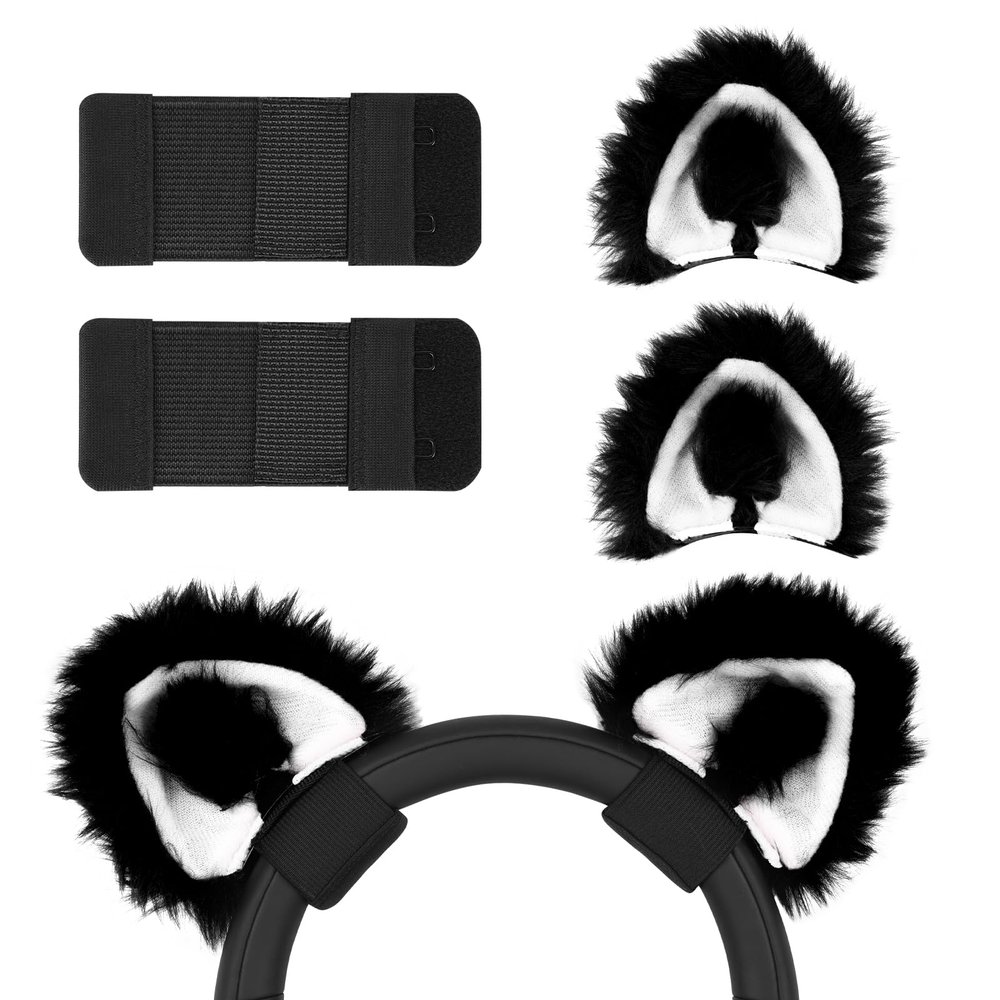 Geekria NOVA Headphones Cat Ear Attachment Compatible with Most Gaming, Over-Ear and On-Ear Headsets, Universal Fit with Adjustable Straps (Black/Black+White)