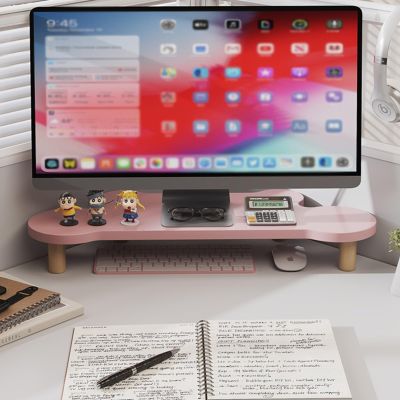 Corner Monitor Stand Cute Cloud Shape Universal Monitor Riser, Wood Board Desk Organizer for Laptop/Printer/Screen, Table Desktop Shelf with Round Corner (Color : Pink, Size : Height 8.2cm(3 1/4")