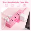 Pink Power Strip, NTONPOWER Surge Protector Power Strip, Cute Pink Extension Cord 5FT, 9 Outlets 3 USB (1 USB C), Mounted, 1080J, Multiple Outlets for Home Office, Kawaii, Desk Accessories, Women view 2