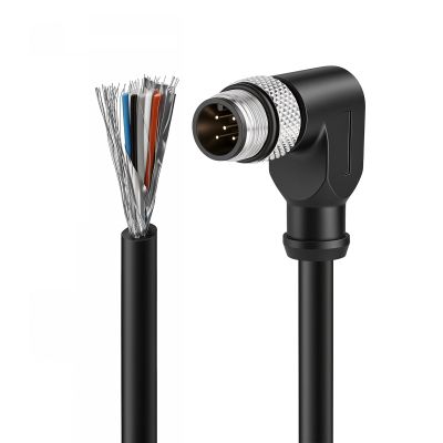 ZBLZGP M12 A-Code 5-Pin Male Elbow to Bare Wire Cable, 1 Meter Shielded Sensor Actuator Cord, Flexible PVC, IP67 Waterproof for Industrial Automation & Control Modules, 3.3 FT