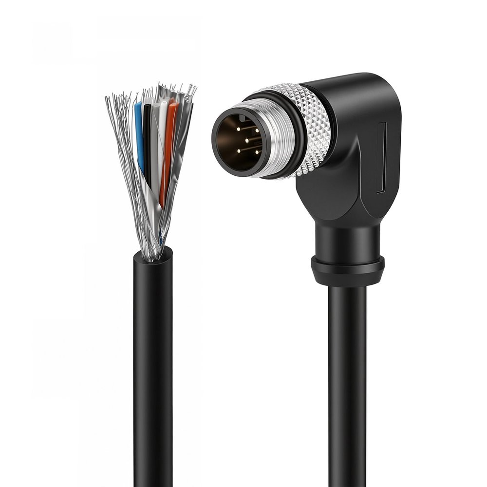 ZBLZGP M12 A-Code 5-Pin Male Elbow to Bare Wire Cable, 1 Meter Shielded Sensor Actuator Cord, Flexible PVC, IP67 Waterproof for Industrial Automation & Control Modules, 3.3 FT