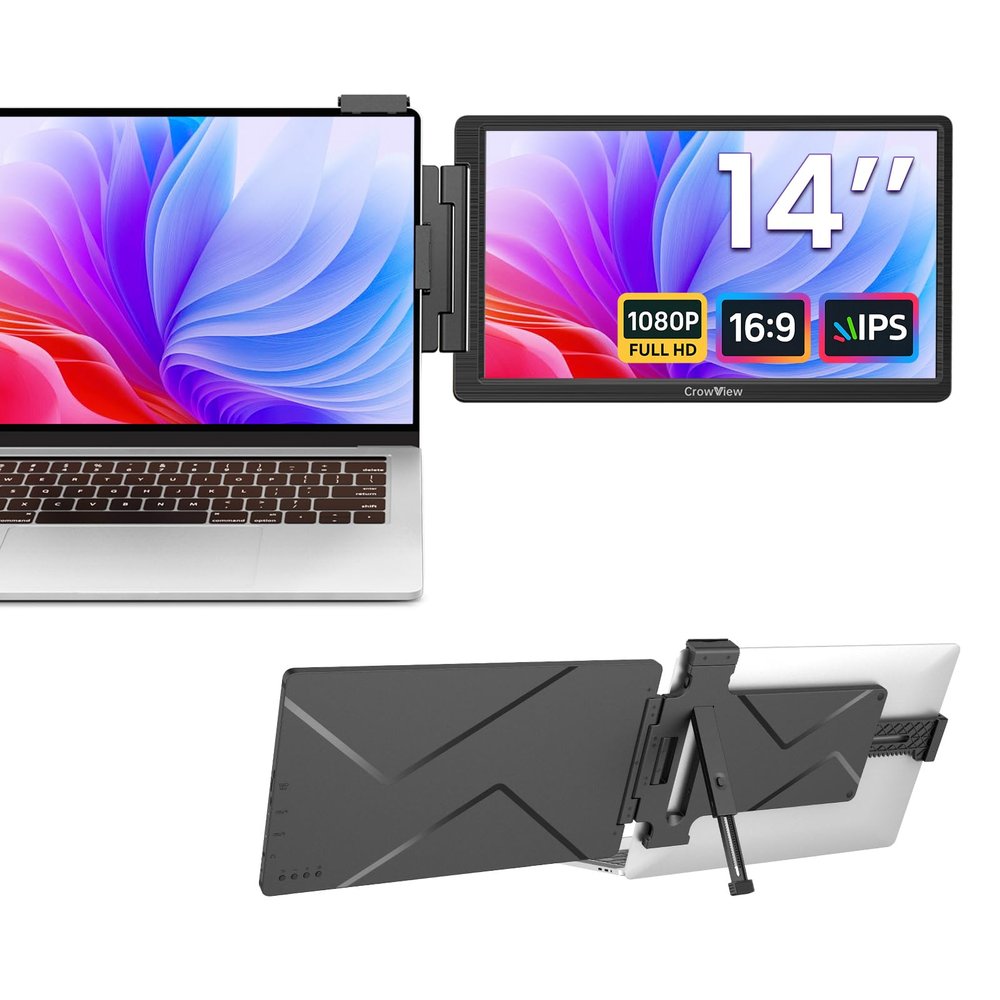 ELECROW Laptop Screen Extender 14 Inch, 1080P FHD IPS Dual Portable Monitor Extender, Laptop Extended Monitor Portable for 13"-16.5" Laptops with USB-C/HD Port, Plug and Play for Mac, Wins, Android