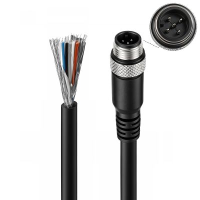 M12 A-Coded 5 Pin Male Pigtail Cable, Industrial Shielded Sensor Wire with Unterminated Open End, PVC Jacket, for Industrial Camera, IO-Link, CANopen, 10 Meters / 32.8 Feet