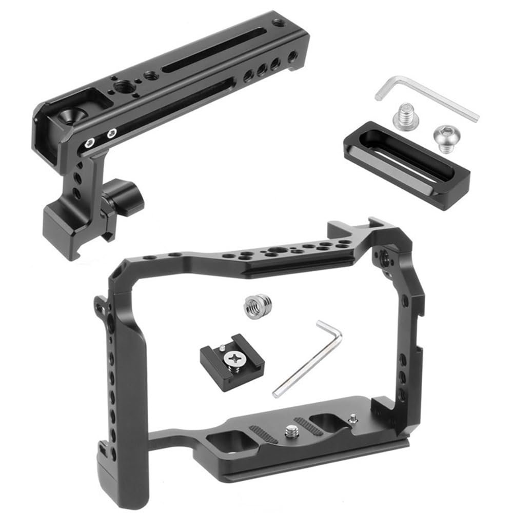 Aluminum Alloy Camera Protective Cage Rig Frame Housing with Cold Shoe Mount 1/4 Screw Hole Top Handle Compatible with Canon EOS R5, R6 Camera