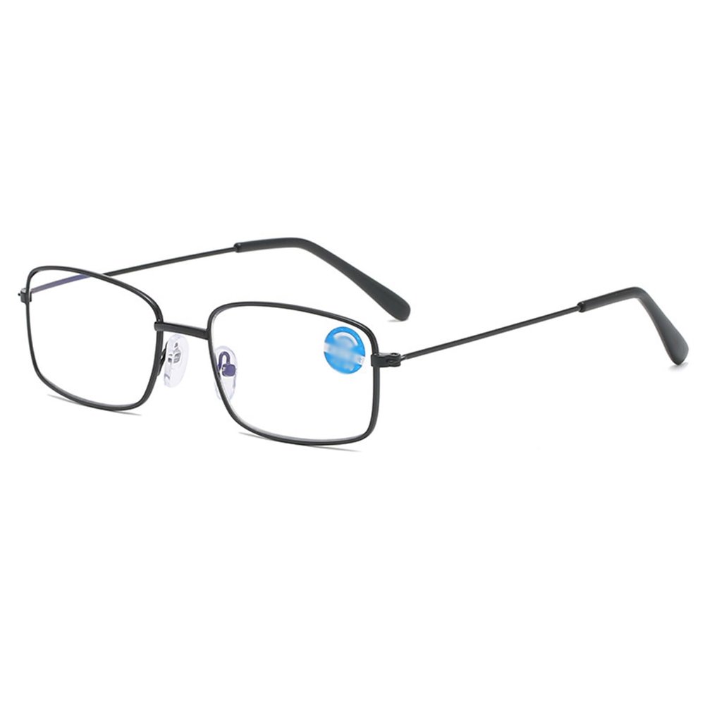 Square Blue Light Blocking Glasses for Women Men Ultralight Fashion Metal FrameComputer Reading with Spring Hinge(Black,+1.0)