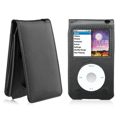 Leather Protective Shell Case Cover for Apple iPod Classic 6th 7th 80GB, 120GB Thin 160GB and iPod Video 5th 30gb with Belt Clip + Screen Protector-10.5mm Thickness Thin Version