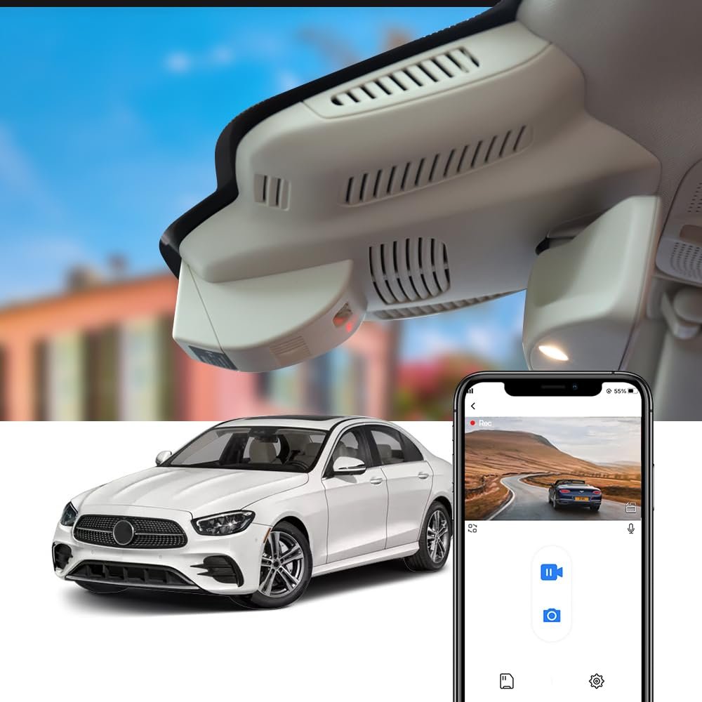 Fitcamx 4K Dash Cam Suitable for Benz E Class 2017-2023 E300 E350 E400 E450 W213 (HD2-6258), Integrated OEM Look, UHD 2160P Video, Loop Recording, Built-in WiFi, G-Sensor, Easy to Set, 64GB Card
