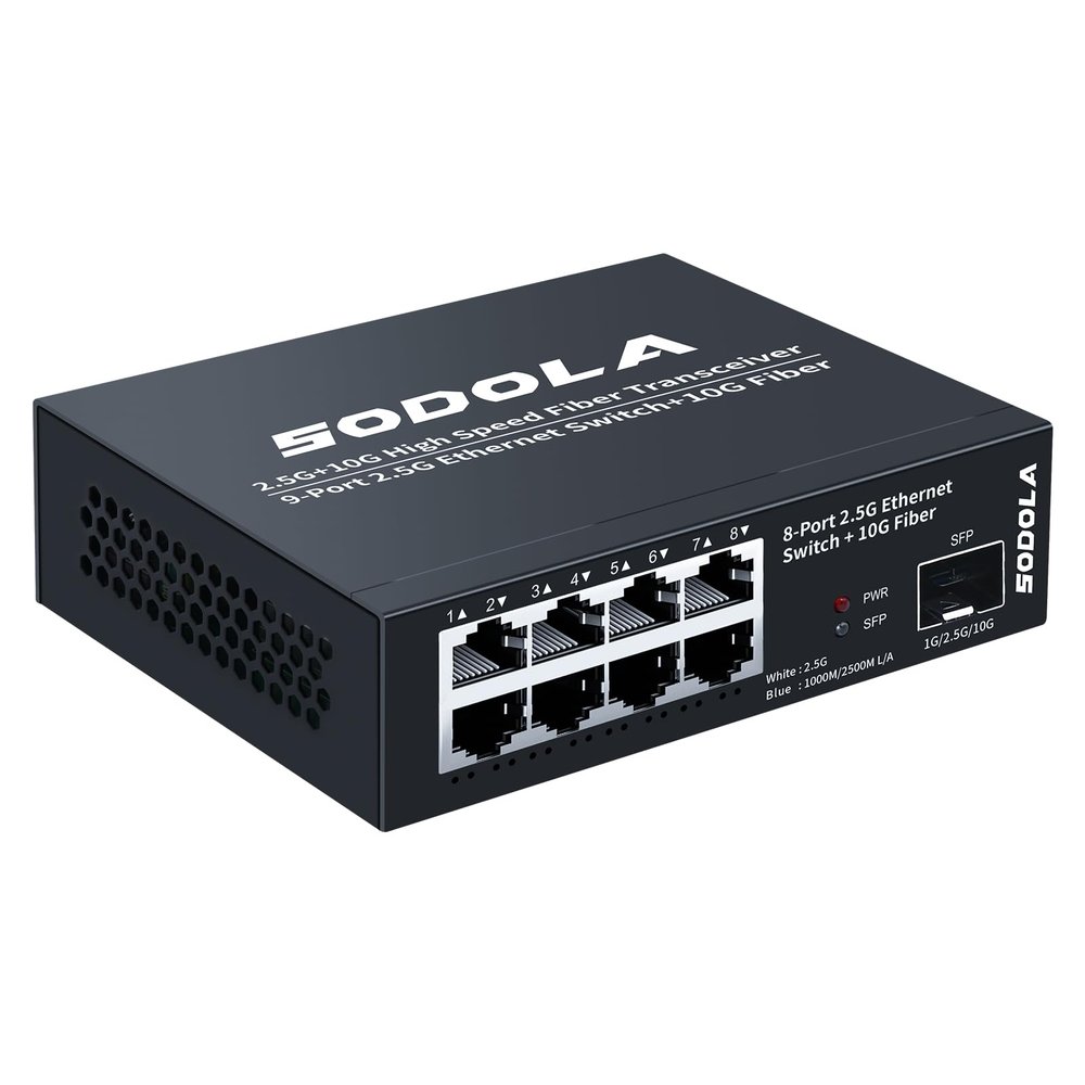 SODOLA 8-Port Unmanaged 2.5G Switch,8 x 2.5GBASE-T Ports,1X10G SFP+,100Gbps Switching Capacity, Fanless, MetalPlug & Play 2.5Gb Network Switch