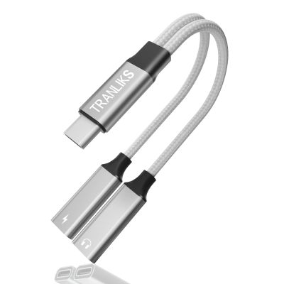 TRANLIKS USB C Audio and Charging Splitter, 2-in-1 Type C Audio and PD 60W Fast Charging for 15/15 Pro/15 Plus/15 Pro Max and Other USB C Devices - Silver