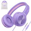 SIMOLIO Wired Headphones for Kids, Girls School Headphone with Microphone & Safe Volume Limiter & Share Port, Foldable Adjustable Over Ear Headsets for Tablet Travel Teens Smartphone (Purple) view 1