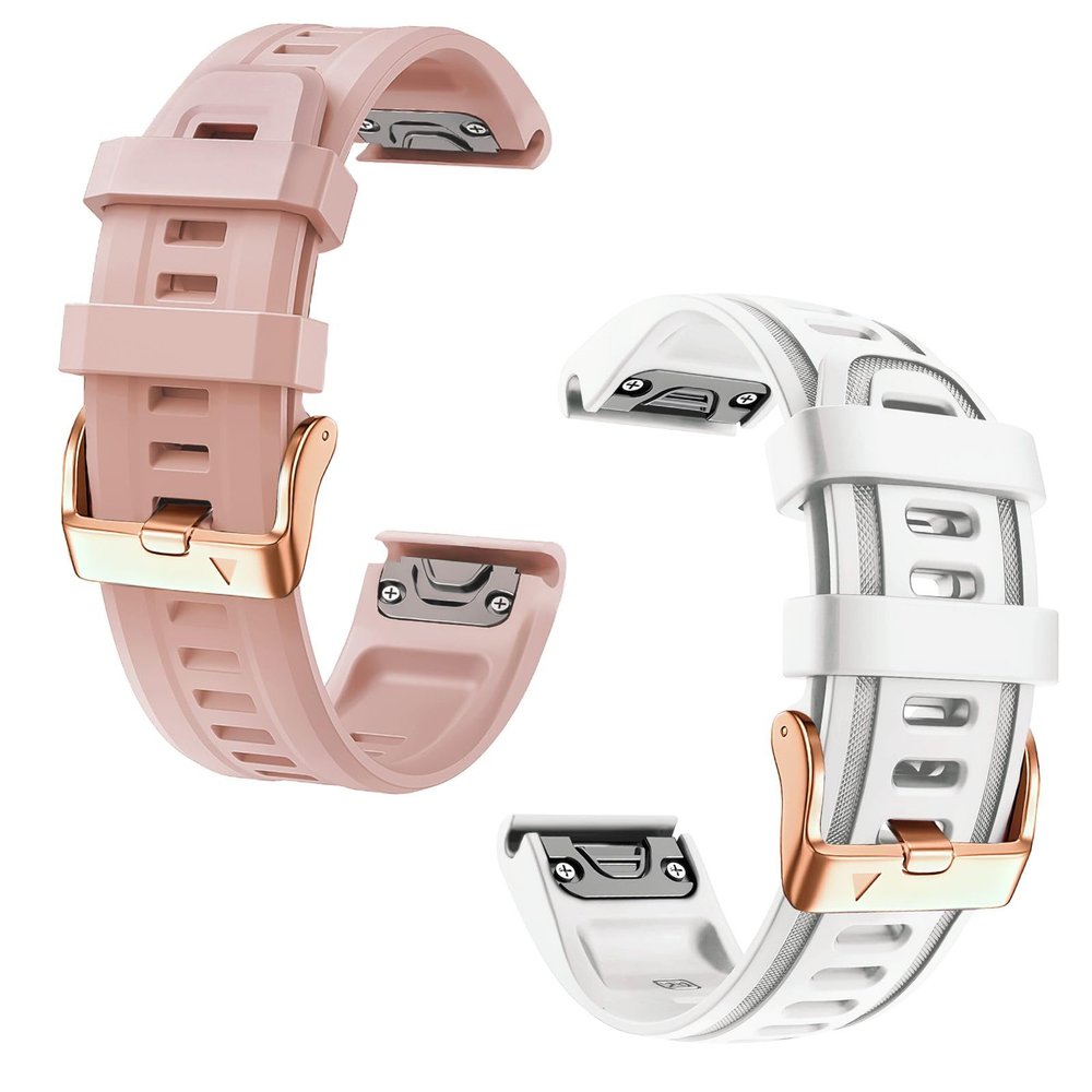 20mm Watch Band Replacement for Garmin fenix 5S/5S Plus/6S/7S/Instinct 2S/D2Quick Fit silicone with rosegold buckle, WHITE and DUSTROSE Bundle