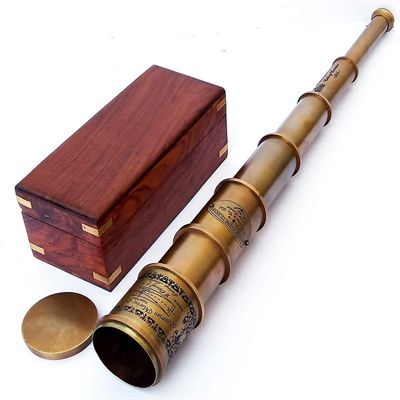 Vintage Brass Telescope Victorian 1915 | Nautical | Brass Finish Lens Cover with Wooden Box 20 inch