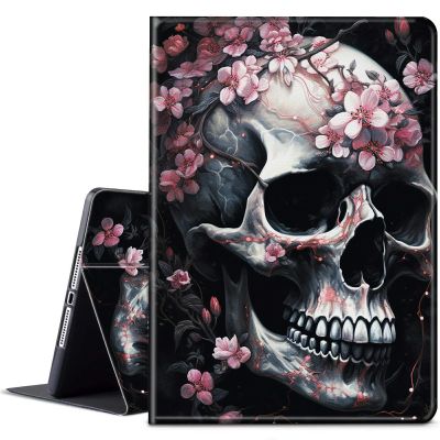BPQOJB for Kindle Fire 7 Tablet Case 9th/7th Generation 2017/2019 Release with Adjustable Stand & Auto Wake/Sleep Feature Smart Protect Cover Case - Cherry Blossom Skull
