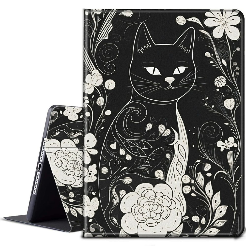 BPQOJB for Kindle Paperwhite Case 11th Generation 2021 6.8 inch for Kindle Paperwhite Signature Edition Case with Adjustable Stand & Auto Wake/Sleep Smart Protect Cover - Cat Flowers