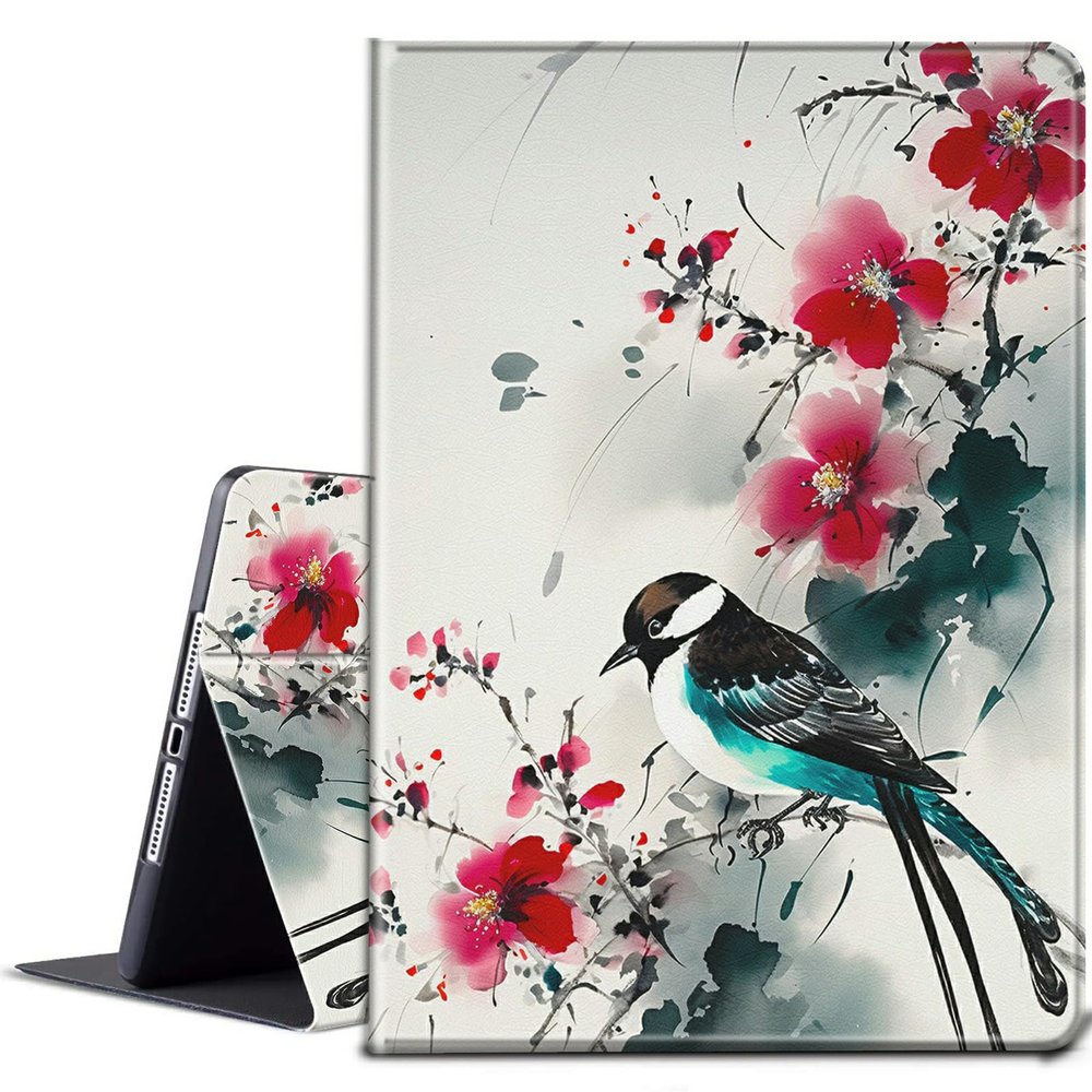 BPQOJB Case for All-New Kindle Fire HD 10 & 10 Plus Tablet 11th Generation 2021 Release 10.1 inch with Adjustable Stand & Auto Wake/Sleep Feature Smart Protect Cover Case - Flower Bird