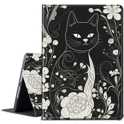 BPQOJB for Kindle Scribe Case with Adjustable Stand & Auto Wake/Sleep PU Leather Slim Smart Protect Cover Tablet Case for Kindle Scribe 10.2 inch 2022 - Cat Flowers