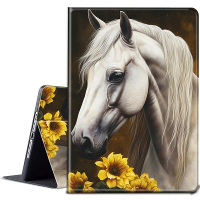 BPQOJB for Kindle Paperwhite Case 10th Generation 2018 6 inch for Kindle Paperwhite E-Reader Case with Adjustable Stand & Auto Wake/Sleep Smart Protect Cover - Sunflowers White Horse